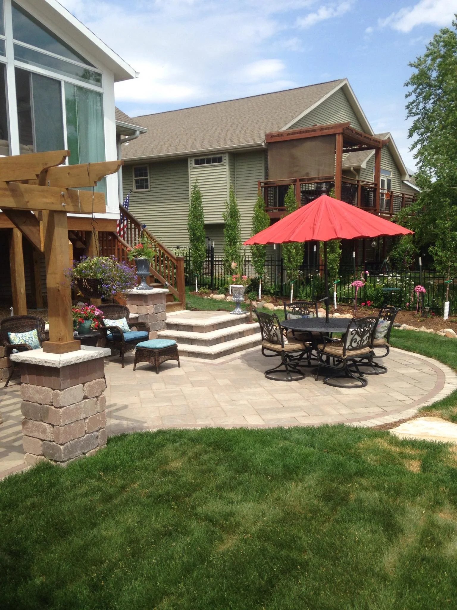Paver patio with pergola — Fiddlehead Gardens Iowa City